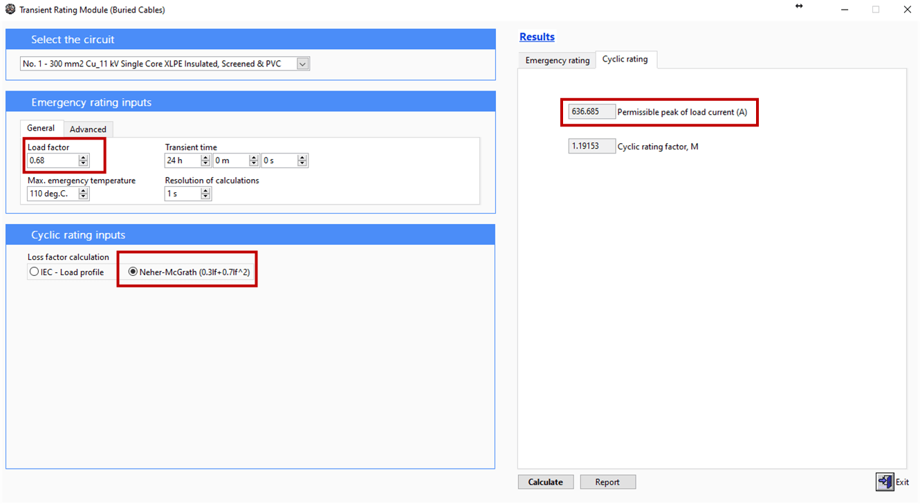 Figure 4 &ndash; Load factor of 0.68 - Cable HV Software