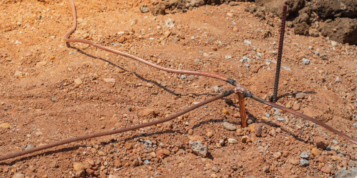 Copper earthing grid conductors buried