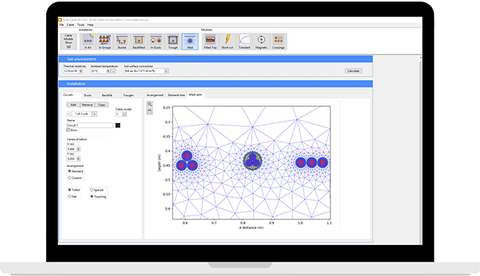 Laptop displaying a software interface with a graph depicting a geometric arrangement of nodes within a triangular mesh layout and various data input fields in the header. Laptop displaying a software interface with a graph depicting a geometric arrangement of nodes within a triangular mesh layout and various data input fields in the header.