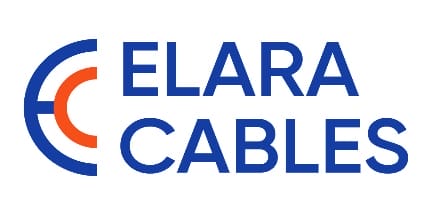 Elara Cables 的徽标，采用蓝色和橙色的设计风格，公司名称用蓝色粗体字书写。