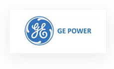 Logotipo de GE Power con un emblema azul con letras "GE" estilizadas, acompañadas del texto "GE POWER" sobre fondo blanco.