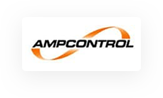 Logo d'Ampcontrol représentant le nom de la marque avec un swoosh orange sur fond blanc.