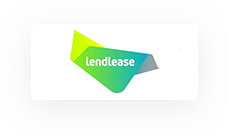 Logo Lendlease en dégradé vert et bleu sur fond blanc avec une bordure grise.