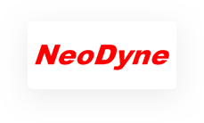이미지에는 흰색 배경에 빨간색 굵은 글꼴로 "NeoDyne"이라는 단어가 회색 직사각형 테두리로 표시되어 있습니다.