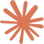 Eine einfache abstrakte orangefarbene Form mit mehreren spitzen, unregelmäßigen Armen, die in verschiedene Richtungen nach außen ragen.