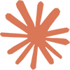 Orange starburst shape with uneven, thick rays extending outward on a light background.