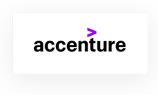 The Accenture logo with the company name in black lowercase letters and a purple greater-than symbol above the "t".