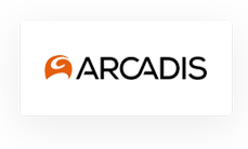 Arcadis logo featuring an orange stylized "A" symbol to the left of the word "ARCADIS" in black capital letters on a white background.