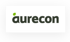 The aurecon logo features the word "aurecon" in lowercase black letters with a green leaf accent over the letter "a".
