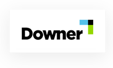 The Downer logo with the word "Downer" in black text and a geometric design in blue, black, and green in the upper right corner.