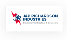 J&P Richardson Industries logo with a red lightning bolt, blue "JPR" initials, and the tagline "Electrical Contractors & Engineers.
