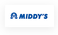 Blue "MIDDY'S" logo with a stylized "M" inside a circular design on a white background.