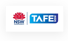 NSW Government and TAFE NSW logos side by side on a white background.