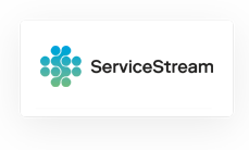 ServiceStream logo featuring a cluster of blue and green circular dots to the left of the company name in black text on a white background.