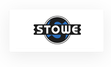 Logo featuring the word "STOWE" in bold letters over a black and blue circular background.