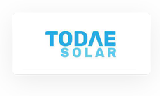 Logo for TODAE SOLAR featuring blue, uppercase text on a white background. The word "SOLAR" appears below "TODAE" in a smaller font.