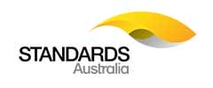 Standards Australia logo featuring a stylized yellow and grey curved shape above the text "STANDARDS Australia" on a white background.