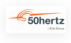 50Hertz logo with an orange arc design and the text “50hertz” beside it, with “Elia Group” in smaller letters below on a white background.