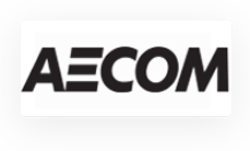 AECOM logo in bold black letters with stylized “E” composed of three horizontal bars, displayed on a white background.