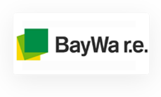 BayWa r.e. logo featuring overlapping green and yellow squares to the left of the company name in black text on a white background.