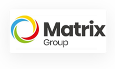 Matrix Group logo with a multicolored circular swirl to the left of the black text “Matrix Group” on a white background.