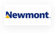 Newmont logo with blue text and a yellow triangle forming the “N” on a white background.