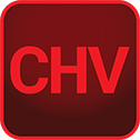 Red square logo with rounded corners displaying large, bold red letters “CHV” on a dark red gradient background.