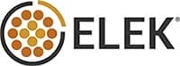 Logo with the word “ELEK” in black capital letters next to a circular design featuring orange dots arranged in a cluster.