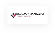 The Prysmian logo with a black and pink abstract design on the left and the words “PRYSMIAN Cables & Systems” on the right.