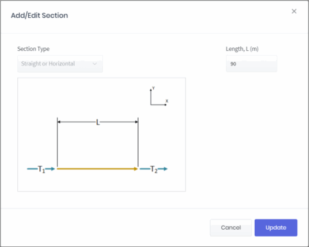 Figure 3 – add Edit Section window – Straight section input
